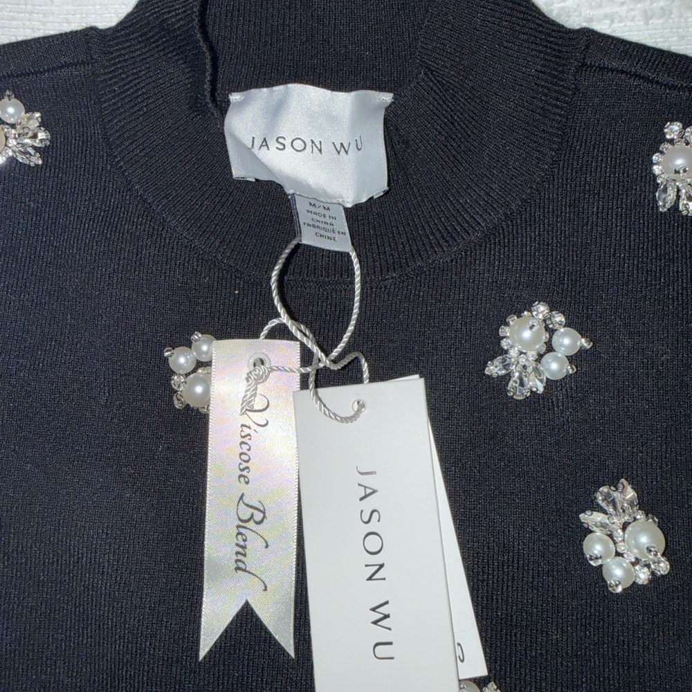 Jason Wu Black Pearl Embellished Turtleneck Sweater